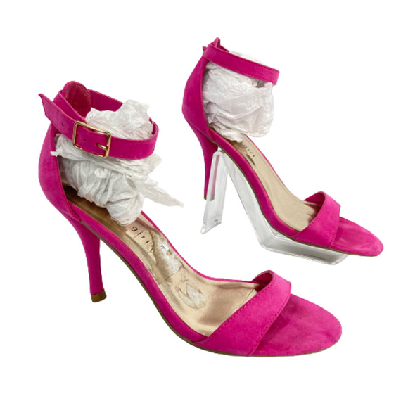 Madden Girl Shoes Womens Sz 7 Darling‎ Pink Faux Suede Open Toe Heel Sandals - Picture 1 of 8